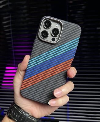 Carbon Fiber MagSafe Compatible iPhone Case with Tri-Color Design