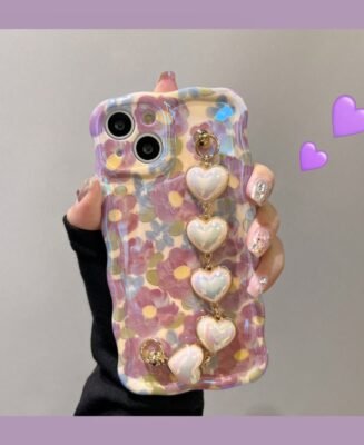 Purple Oil Painting Flower Wristband Chain iPhone Case
