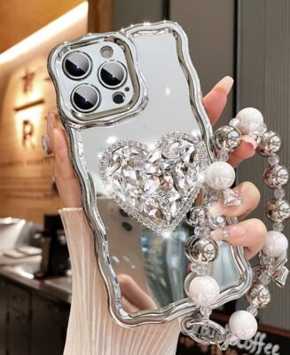 Silver Heart Rhinestone Stand iPhone Case