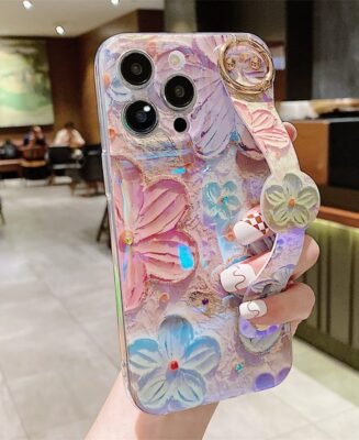 Oil Painting Flower Wristband Holder iPhone Case