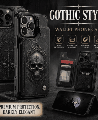 Gothic Medieval Skull Cross Folio Case | Premium Vegan Leather Card Slot Cover