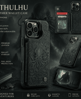 Cthulhu Embossed Leather Wallet Phone Case